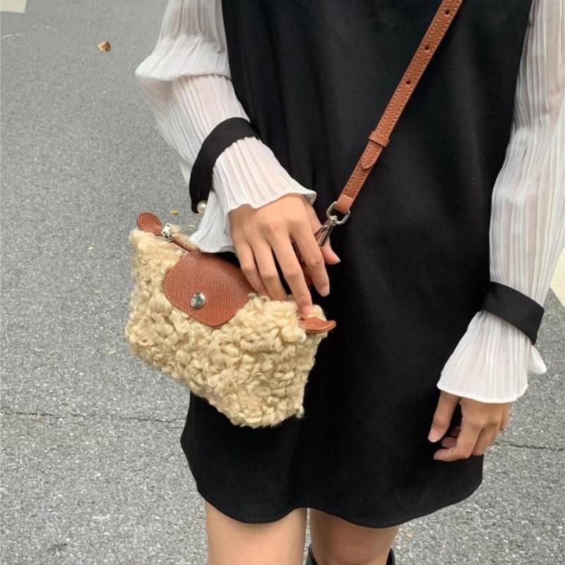 JIAERDI Vintage Brown Lambswool Handbag Women Plush Small Capacity Shoulder Bag Ladies Daily Casual Versatile Crossbody Bag