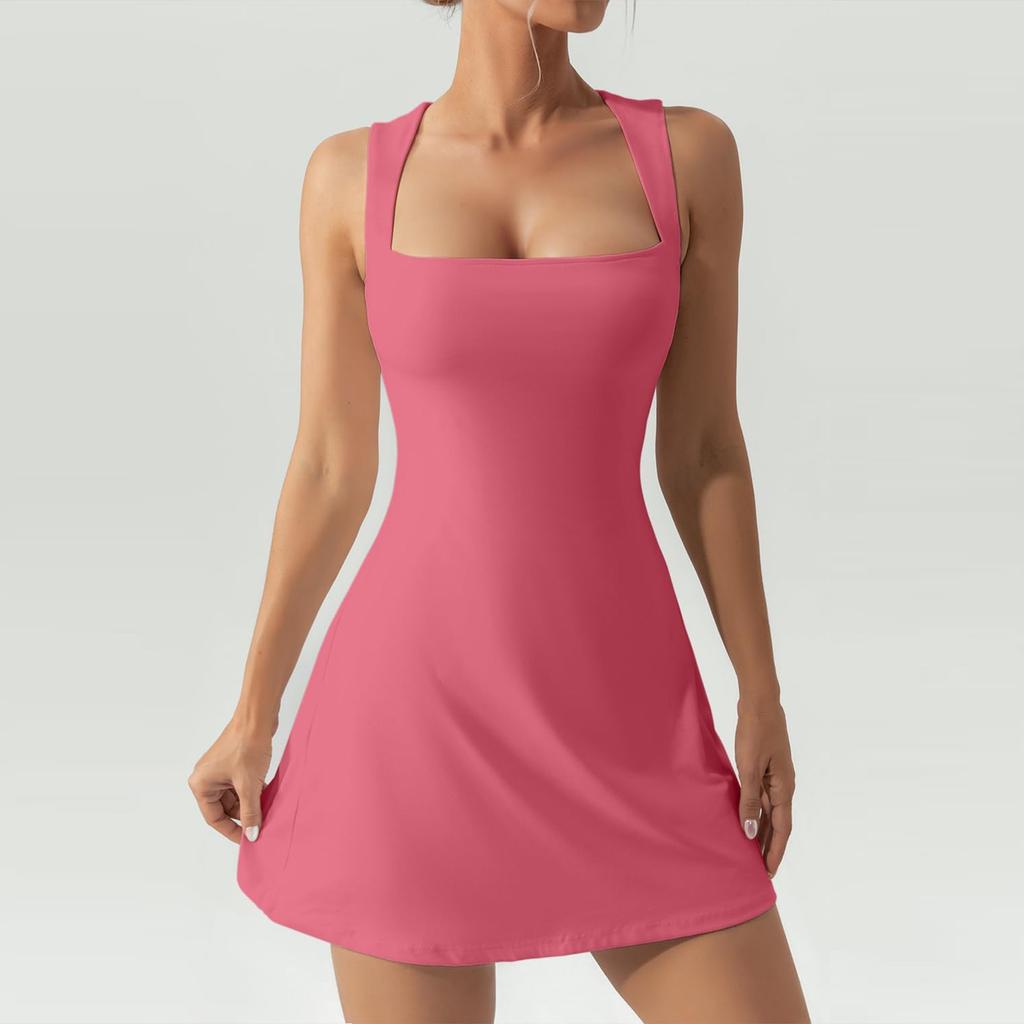 Women's Square Neck Bodice Dress Sleeveless Tank Top Stretch Mini Dresses