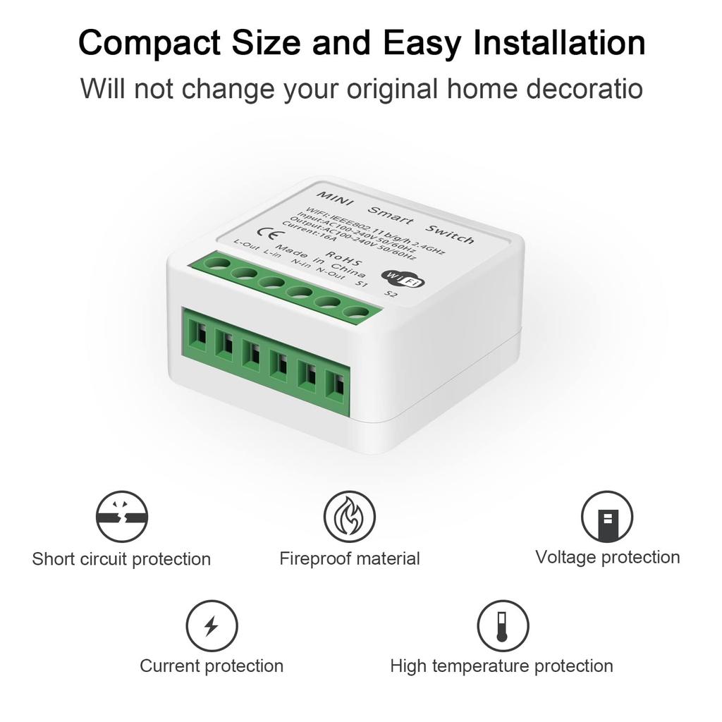 16A MINI Wifi Switch DIY Smart Home 2-way Control Relay Smart LIfe APP Control Remotely Timer Works With Alexa Google Home Alice