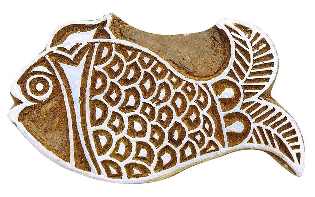 Knitwit Fish Stamp Деревянные штампы Индийская ручная печать Печатный блок Текстиль