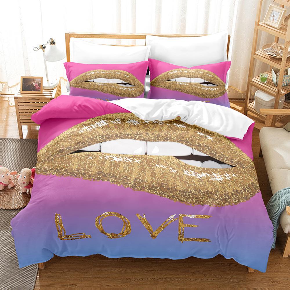3D сексуальный комплект постельного белья с красной губой из микрофибры, роскошный пододеяльник с принтом, наволочка 2/3, подарок на день рождения AU180 * 210, полноразмерный быстросохнущий мягкий домашний текстиль