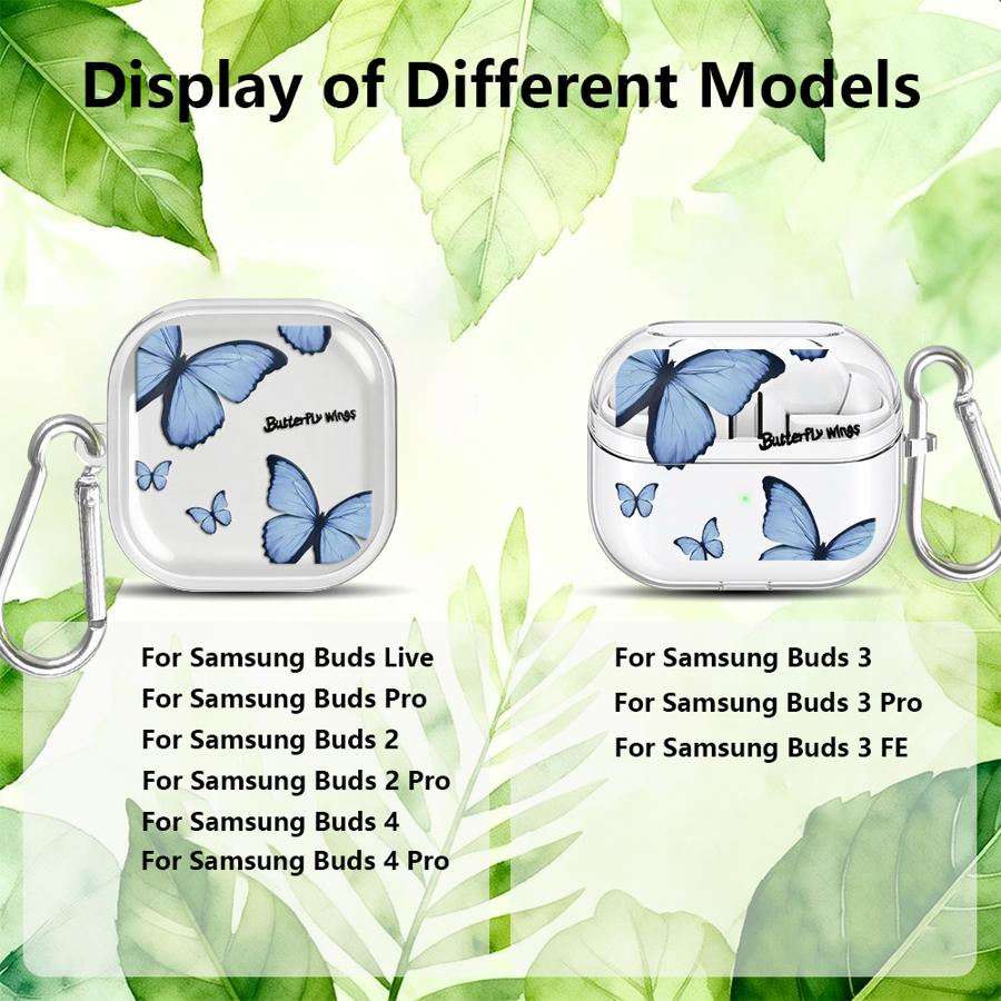 Case For Samsung Galaxy Buds 3Pro 2 Live 4 Pro 3 FE 4Pro 2Pro Clear Earphone Cases Cover With Hook Red Blue Butterfly
