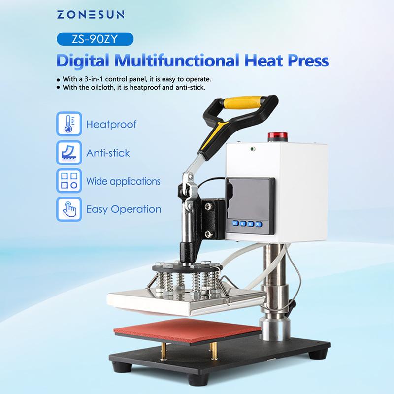 ZONESUN Цифровой многофункциональный термопресс, инструмент для штамповки 15x15 см для футболок, коврики для мыши, стельки, кожаные Pyrogra ZS-90ZY