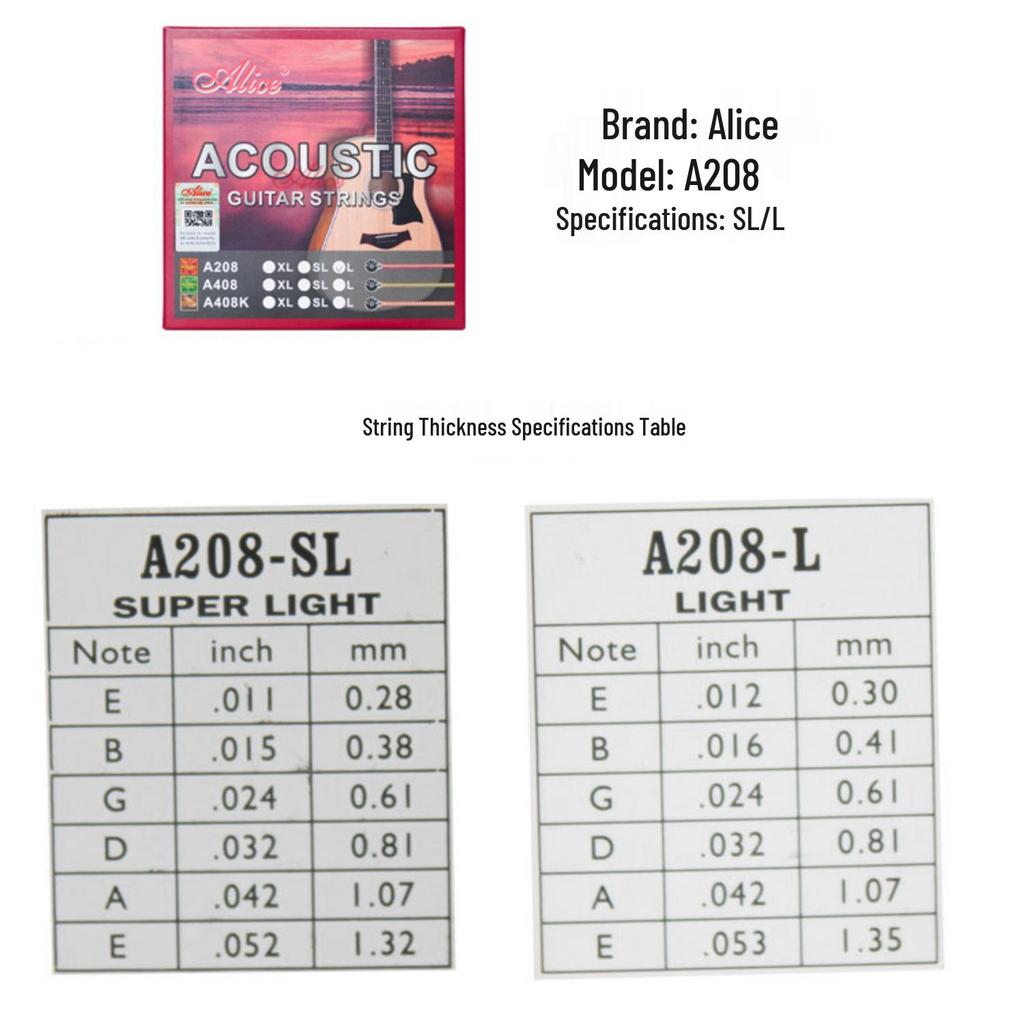 Alice A208SL/L Комплект струн для акустической гитары, стальные струны .011/.012 для деревянных гитар