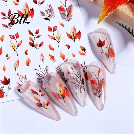 Autumn Nail Decals Leaf Art Stickers, Waterproof Fall Maple Leaves Manicure Decals, Self-Adhesive Stickers for Women and Girls DIY