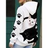 Women's Comfortable Cat Print Hoodie - Casual Long Sleeve Pullover with Kangaroo Pocket, Machine Washable, Polyester Blend