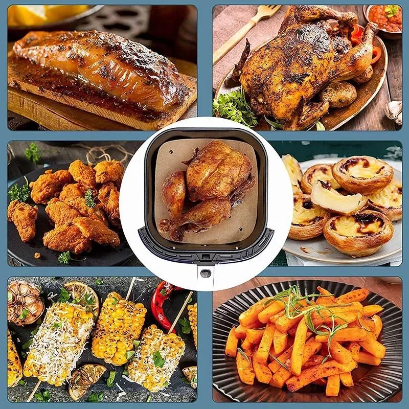 8.5 Inch 100 Piece Perforated Air Fryer Baking Oil Absorbing Paper for Household High-temperature Resistant Silicone Tin Papers
