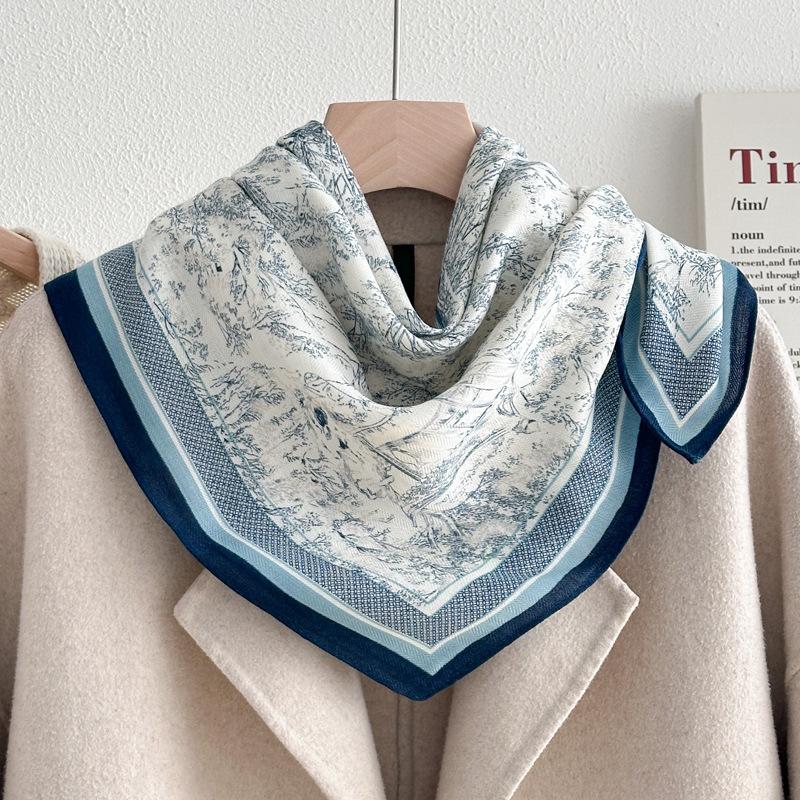 Chessboard plaid 71CM cotton and linen silk scarf small square scarf women's spring and autumn summer thin scarf scarf linen headscarf belt