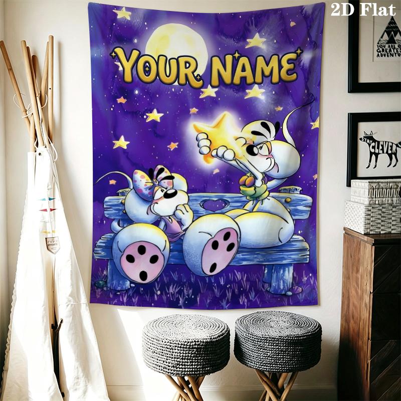 Custom Name diddl Wall Tapestry Aesthetic Wall Hanging Printed Fabric Blanket Decorative Tapestries for Bedroom Living Room Home Decor
