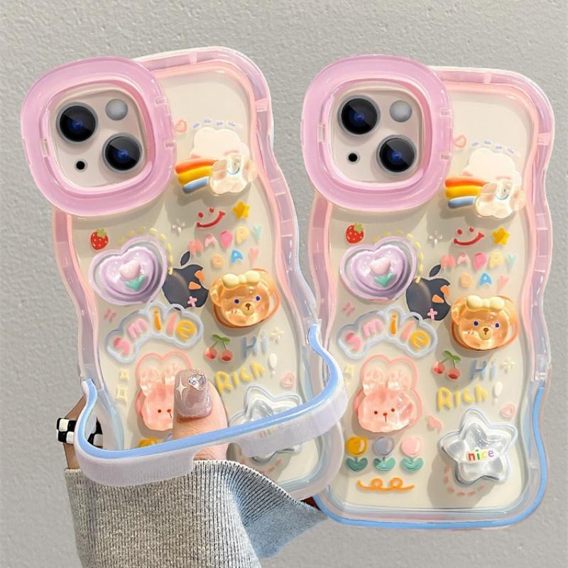 Мультяшный 3D Чехол-держатель для телефона с подставкой Для IPhone 16 15 14 13 12 11 Pro Max Plus X XS XR Радужное Сердце-Любовь Держатель Подставка Чехол