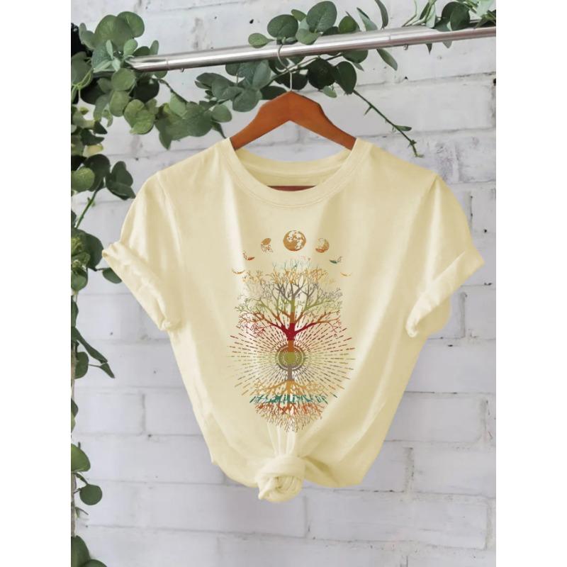 Футболка из чистого хлопка с круглым вырезом и принтом, летние футболки с короткими рукавами для женщин
