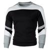 Men Fall Spring Sweatshirt Color Matching Round Neck Long Sleeve Patchwork Elastic Soft Pullover Slim Fit Men Mid Length Top