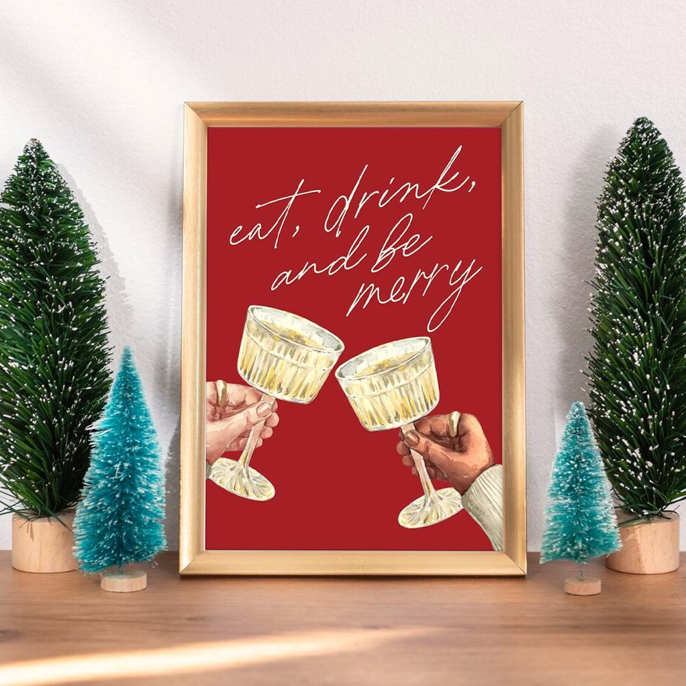Christmas Tree Garland Bar Cheers Merry Poster Canvas Painting Nordic Wall Art Pictures and Prints Holiday Home Decor Frameless