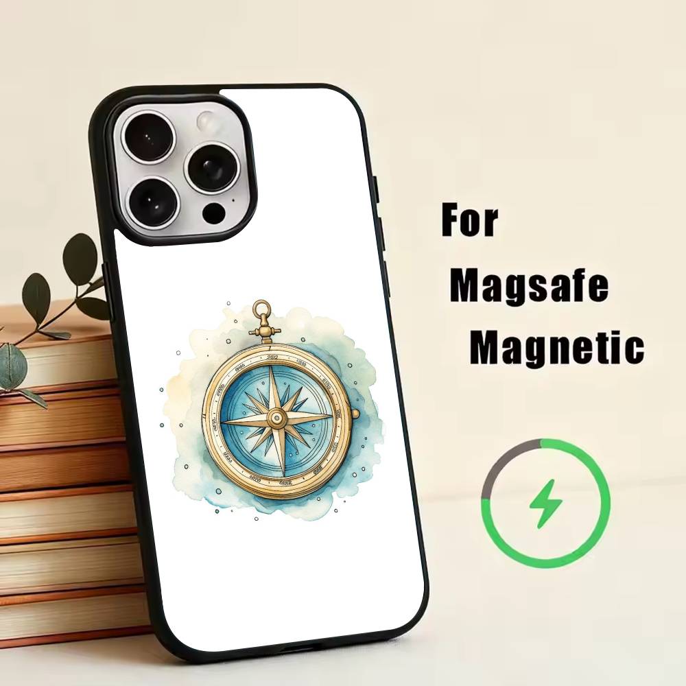 Vintage Nautical Compass Phone Case For iPhone17,16,15,14,13,12,11 Plus,Pro Magnetic with Magsafe Wireless Charging