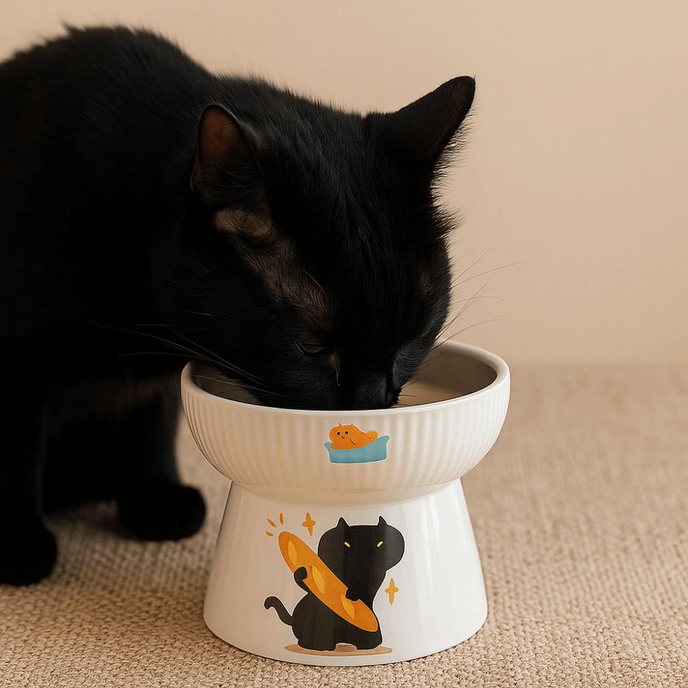Мультяшная керамическая миска для кошки, милая миска для кормления собаки, миска для питомца на высокой ножке, емкость для воды