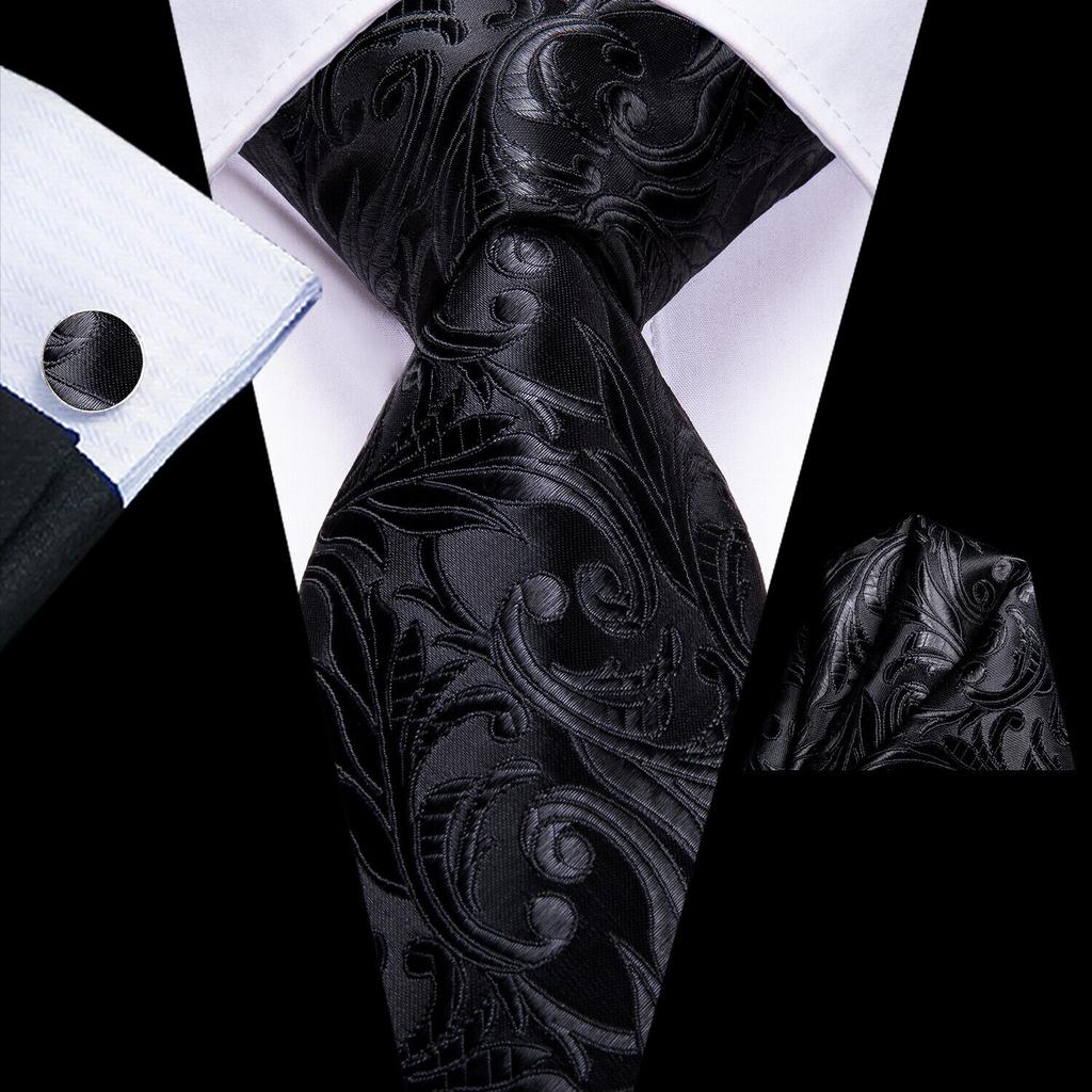 Hi-Tie Fashion Mens Wine-Red Paisley Necktie Hanky Cufflinks for Business Wedding