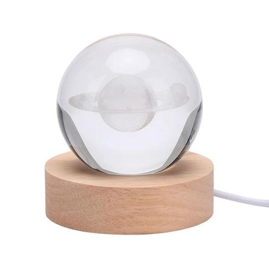 Moon Crystal Ball Night Lamp, Creative Engraved  Room, USB Table LED Lamp with Woodern Base, Light for Home Office Decoration Birthday Gift