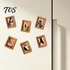 Flexible Photo Wall Arrangement Funny Wooden Fridge Magnets Frame, Retro Cute Cat Pattern Magnetic Refrigerator Protective Transparent Picture Covers