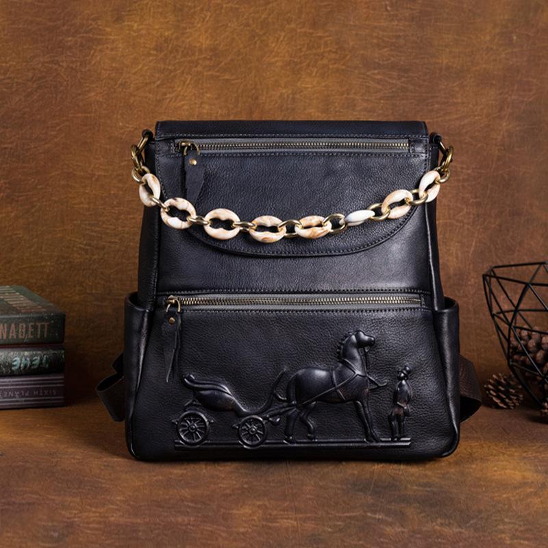 Johnature Рюкзак из натуральной кожи с тиснением в стиле ретро, ​​женская сумка из натуральной яловой кожи, большие вместительные рюкзаки для отдыха и путешествий