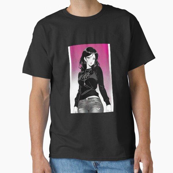 Beautiful Anime Girl in Black T-shirt and Blue Jeans Classic T-Shirt
