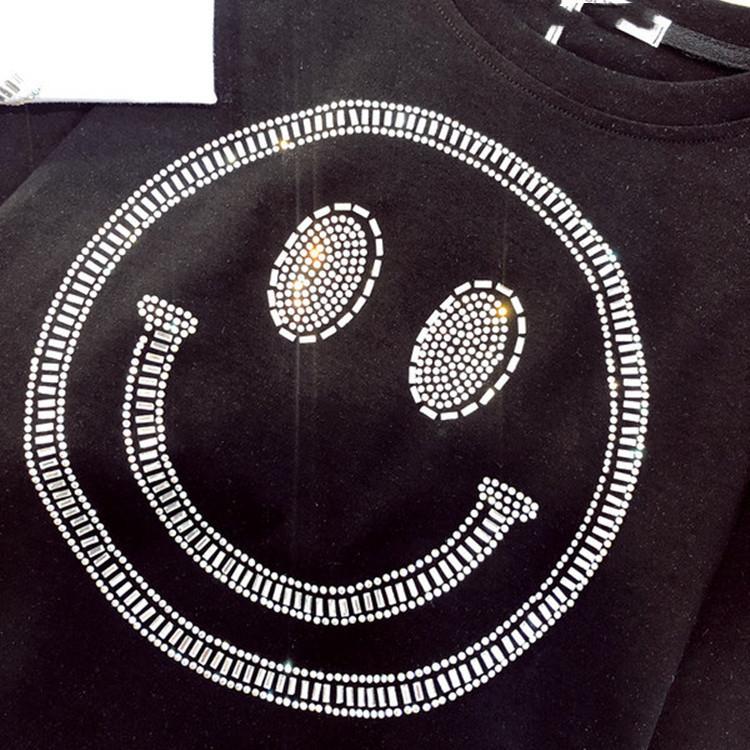 Футболка с короткими рукавами Heavy Industry Smiling Face Iron Diamond для женщин, весна-лето, новый свободный топ из чистого хлопка средней длины с короткими рукавами