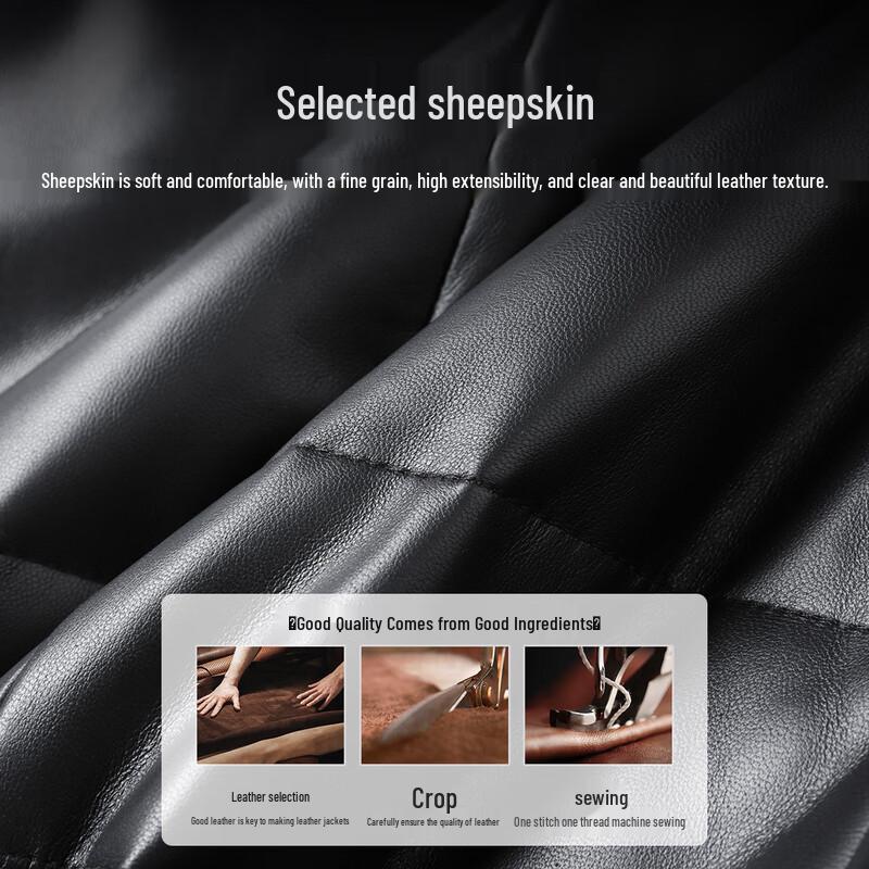 Futing Men's Sheepskin Down Leather Jacket with Lamb Wool Collar