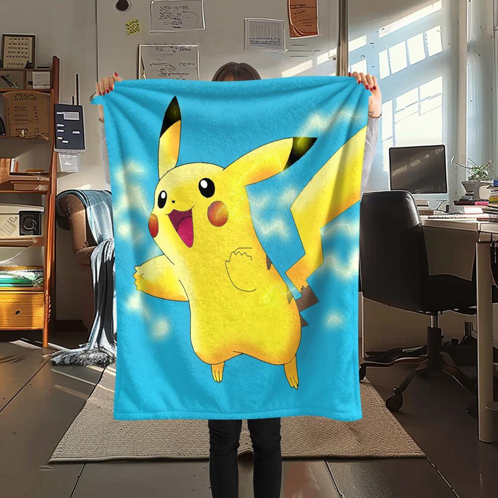 Sky Pikachu Print Flannel Blanket, High quality Comfortable for All Seasons, Home Decor, Warmth and Comfort