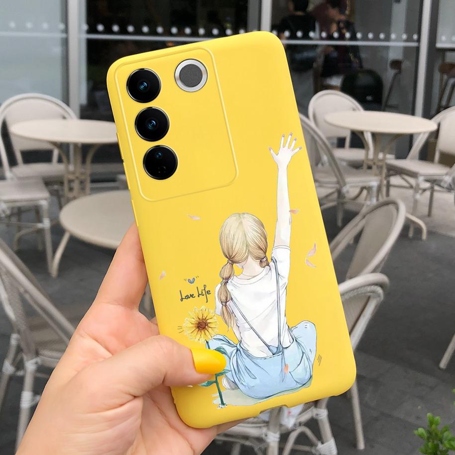 Чехол для Vivo V27 Pro Задняя крышка для Vivo V27e Модный чехол-фунда конфетного цвета с рисунком для Vivo V27 5G V 27e V27Pro V2237 V2230 Мягкий чехол