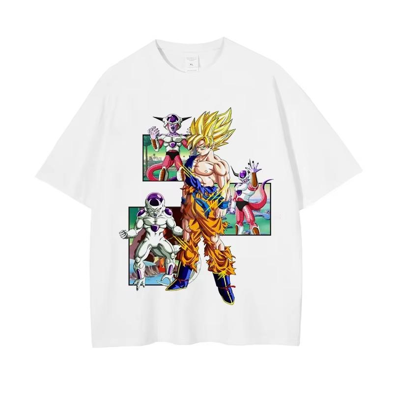 Мужская футболка Аниме Dragon Ball Принт Футболка Harley Cooku Хлопковая футболка Поп Уличный стиль Топ с коротким рукавом Белый