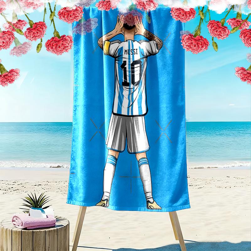 1pc Football Star Messi Beach Towel, Outdoor Beach Towel Ideal Beach Necessities and Vacation Items