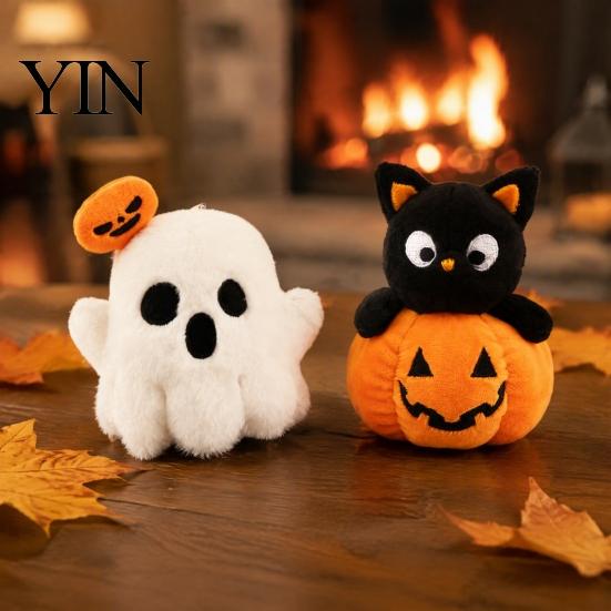 Holiday Gift for Kids Halloween Ghost/Pumpkin Black Cat Plush Figurine, Soft Stuffed Doll Cute Bag Accessory with Hanging Chain, Creative Photography