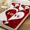 White Red Fitted Sheet Set Rose Heart Love 3D Printed 100% Polyester Mattress Covers Breathable Bedding Set With 2 Pillowcases