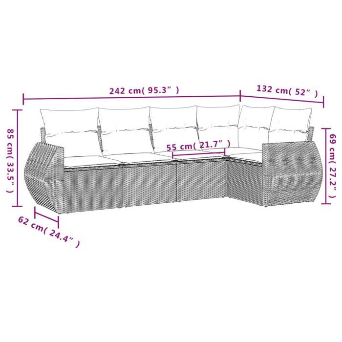 VidaXL Salon de Jardin avec Coussins 5 pcs, Canapés de Terrasse, Ensemble de Meubles de Patio, Mobilier d'Extérieur, Beige 3221328