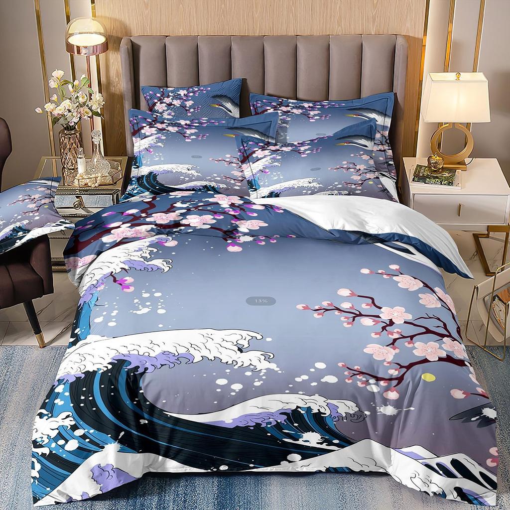 Cherry Blossom Bedding Set 3D Japanese Scenery Art Duvet Cover Set Single Double Twin King Size Teens Adults Mountain Exotic Art