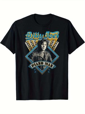 Мужская футболка с графическим принтом Billy Joel Piano for Man - Мягкий 100% хлопок 180 г/м², приталенная, унисекс, с геометрическим музыкальным дизайном
