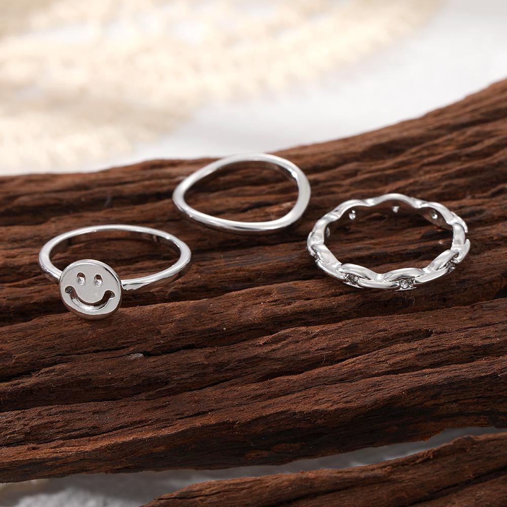Комплект из 3 предметов, набор колец с вырезом в виде смайлика, комбинированные элегантные модные кольца для девочек, изысканные подарочные украшения