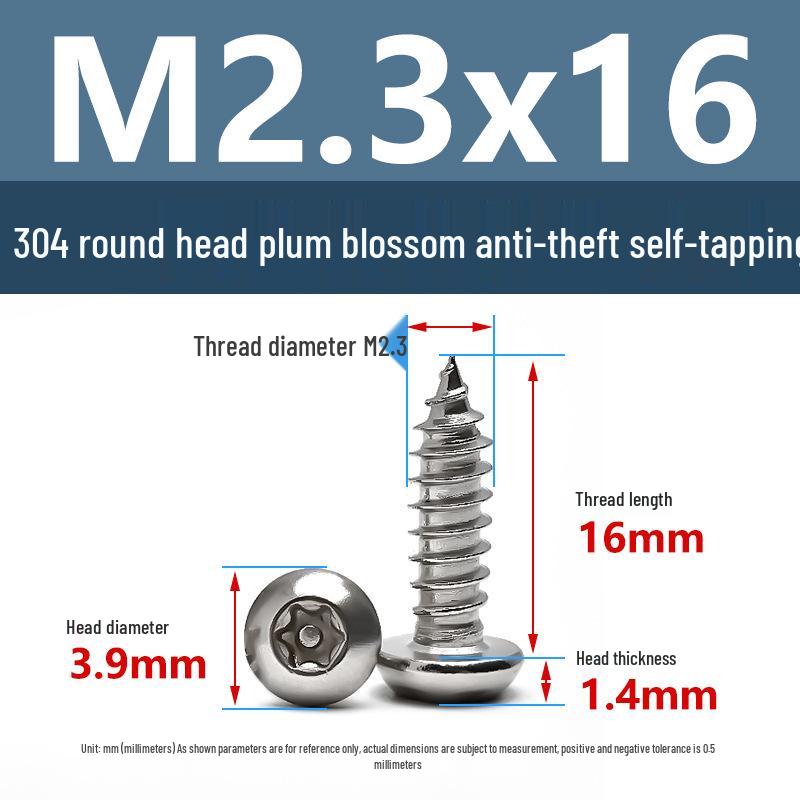 Yigu 304 Anti-Theft Torx Pin Self-Tapping Screws: M2-M5 Round Head, Mushroom Head, Pointed Tail Wood Screws