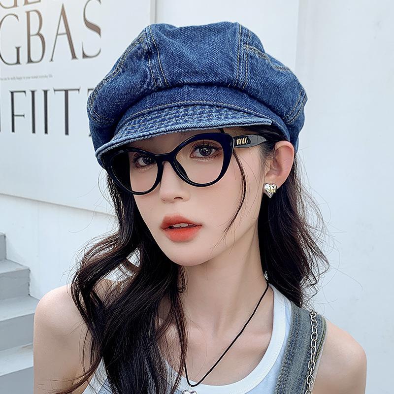 Шляпа Женская Весенне-летняя Защитная от солнца Шляпа Выстиранный Деним Берет Восьмиугольная Шляпа