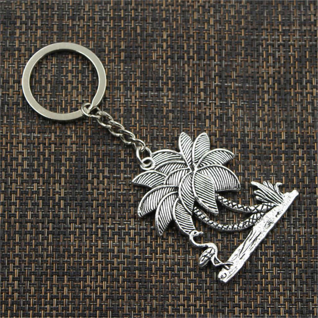 Fashion Flamingo Crane Oconut Tree 51x42mm Pendant 30mm Key Ring Chain Men Car Gift Souvenirs Keychain