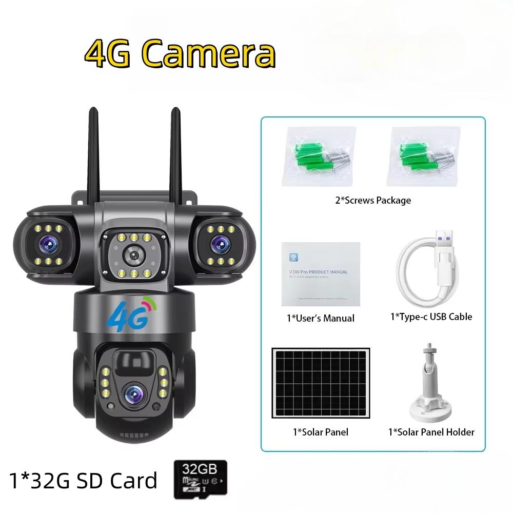 LS VISION Solar 4G Camera With Sim Card 12MP 6K Three Lens Three Screen Monitor Night Vision Security Protection PTZ Video Surveillance