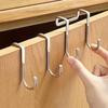 Stainless Steel S-Shaped Double Hook 1pc - Punch-Free Wall Mount Cabinet Door Hanger - Easy Install Traceless Hanging Clothes Hook for Kitchen