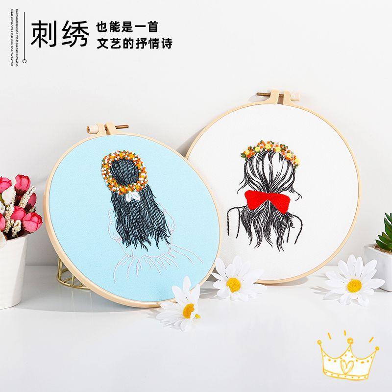Новая сумка с материалами для ручной вышивки DIY, Простой европейский рисунок девочки на спине, Набор для вышивания (игла и нитки)