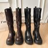 Осенние Мейяр~ Высокие ботфорты на платформе Женские осенне-зимние ретро ботинки Мартин Универсальные ботфорты средней длины Женские