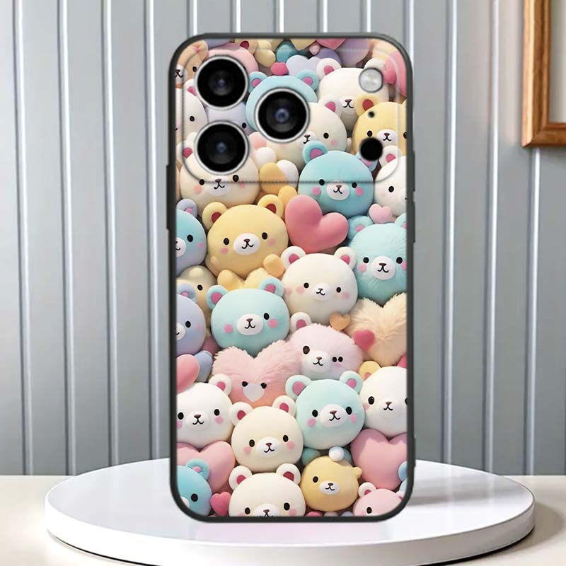 Мультяшные Животные Милый Чехол Для Телефона Для Apple iPhone 17 16 16E 15 14 13 12 11 Pro Max Plus Черный Мягкий Силикон