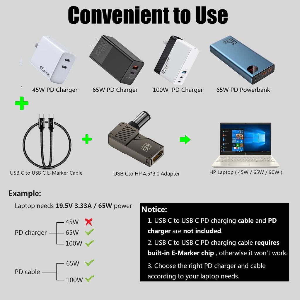 PD100W Type-C to DC Plug Converter USB C to DC Laptop Charging Adapter Power Charger Connector Tip for Lenovo Thinkplus HP DELL 5