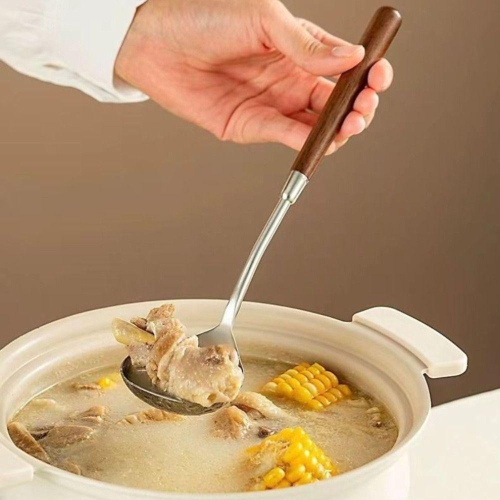 Stainless Steel Soup Spoon Long Wooden Handle Colander New Skimmer