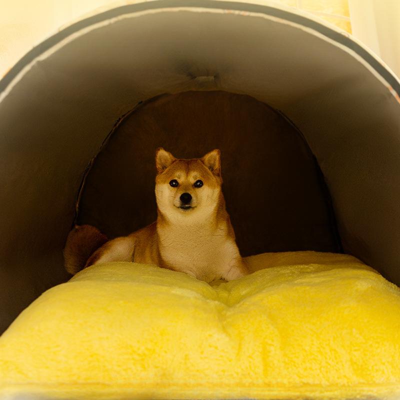 Желтый цветной полностью напечатанный изогнутый домик-будка для средних и крупных собак, полузакрытый большой объем, теплая будка для домашних собак, кровать для собак