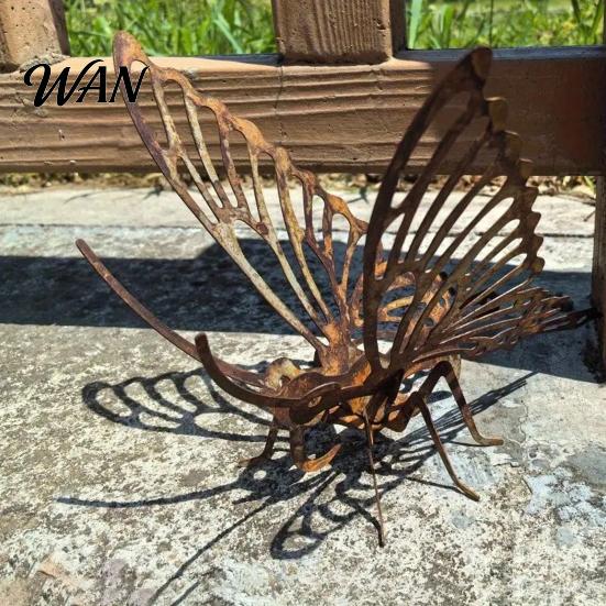Садовое украшение от ржавчины, Ржавый ornament-бабочка, Полая силуэтная декорация для газона, Наружный двор, Металлическое искусство, Статуи для двора, Дорожка