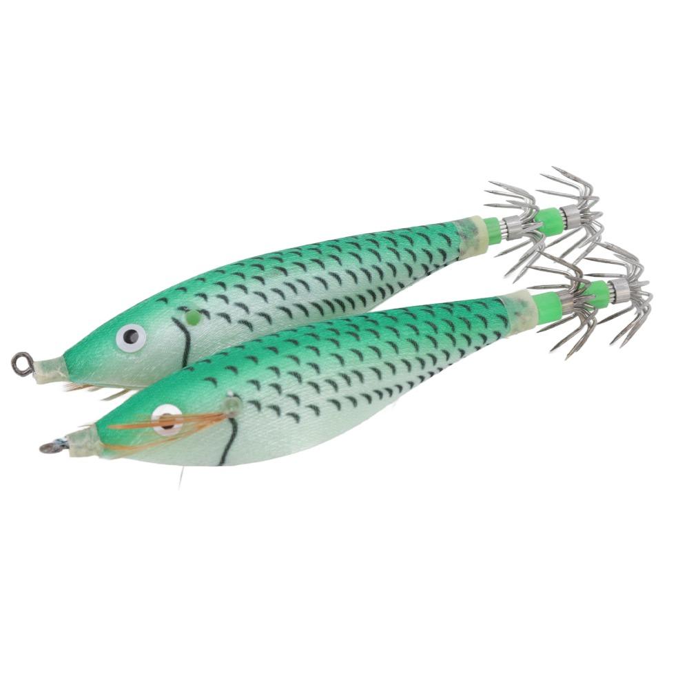 14PCS Luminous Squid Hook Lure Double Row Hooks Artificial Shrimp Lure Squid Jig Saltwater Fishing
