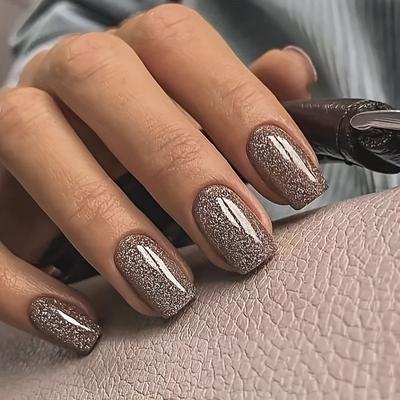96 шт. средней длины квадратной формы накладные ногти, накладные ногти с декором из блестящей пудры, блестящие ногти с полным покрытием для женщин